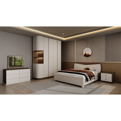 Suite completa de dormitorio principal en madera, King Size con amplio espacio de almacenamiento, acogedor minimalista lujoso muebles de dormitorio moderno