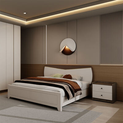 Suite completa de dormitorio principal en madera, King Size con amplio espacio de almacenamiento, acogedor minimalista lujoso muebles de dormitorio moderno