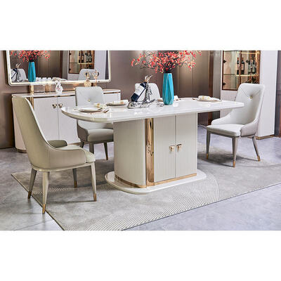 Juegos de comedor de lujo modernos de madera blanca para 6 personas, muebles completos para el hogar, mesa de comedor grande de madera con almacenamiento y sillas