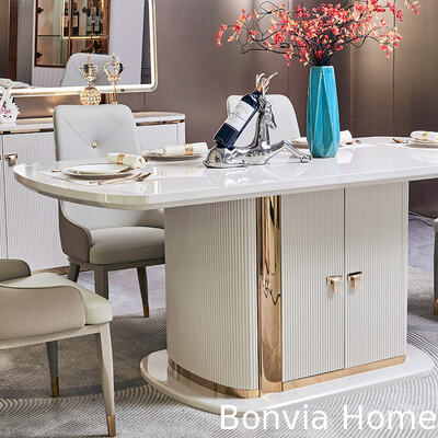 Juegos de comedor de lujo modernos de madera blanca para 6 personas, muebles completos para el hogar, mesa de comedor grande de madera con almacenamiento y sillas