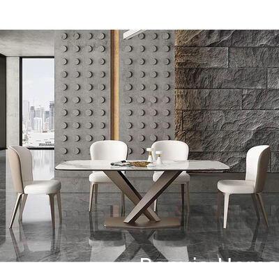 Muebles de comedor italianos de alta calidad Mesa larga de pizarra y piernas de acero 4 6 Sillones