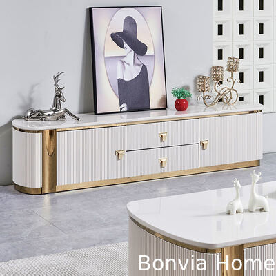 Moderno de lujo TV de madera y mesa de café conjunto Muebles Gran almacenaje Casa Centro Blanco Sala de estar de madera Mesa de café