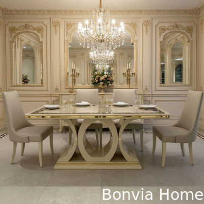 Mesa de comedor de madera de lujo de color blanco y sillas de 6 asientos Muebles para el hogar Sala de comedor Mesa de comedor con gabinete de vino