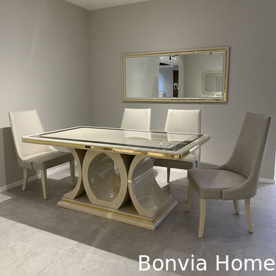 Mesa de comedor de madera de lujo de color blanco y sillas de 6 asientos Muebles para el hogar Sala de comedor Mesa de comedor con gabinete de vino