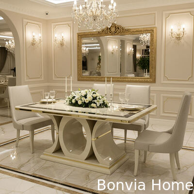 Mesa de comedor de madera de lujo de color blanco y sillas de 6 asientos Muebles para el hogar Sala de comedor Mesa de comedor con gabinete de vino