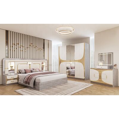 Foshan mayorista barata Turco de habitación de conjunto de tamaño rey Cuadro de cama de lujo habitación de casa Suite de madera moderno de la habitación de muebles de conjunto
