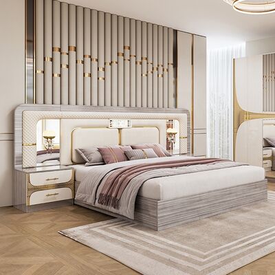 Foshan mayorista barata Turco de habitación de conjunto de tamaño rey Cuadro de cama de lujo habitación de casa Suite de madera moderno de la habitación de muebles de conjunto