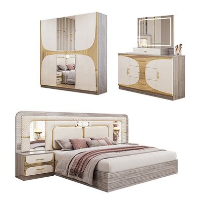Foshan mayorista barata Turco de habitación de conjunto de tamaño rey Cuadro de cama de lujo habitación de casa Suite de madera moderno de la habitación de muebles de conjunto