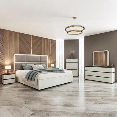 Chambre a Coucher juegos de dormitorio completos de lujo, cabecera iluminada, cama tamaño king, marco de madera, conjunto de muebles de dormitorio modernos dobles