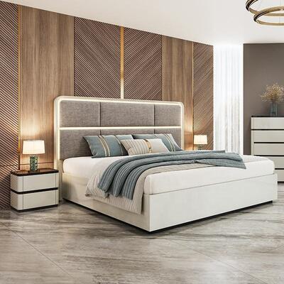 Chambre a Coucher juegos de dormitorio completos de lujo, cabecera iluminada, cama tamaño king, marco de madera, conjunto de muebles de dormitorio modernos dobles
