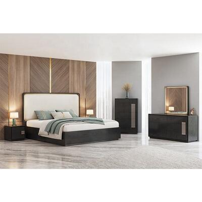 Cama de tamaño minimalista cama de lujo conjunto de dormitorio hotel apartamento marco de madera muebles de dormitorio moderno conjunto con armario lateral