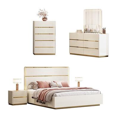 Luminoso Lugares de lujo Muebles De Chambre Moderno conjunto completo de dormitorios Muebles Marco de madera Doble tamaño de lujo king conjunto de dormitorio