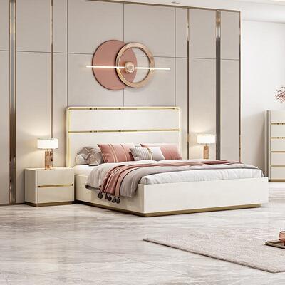 Luminoso Lugares de lujo Muebles De Chambre Moderno conjunto completo de dormitorios Muebles Marco de madera Doble tamaño de lujo king conjunto de dormitorio