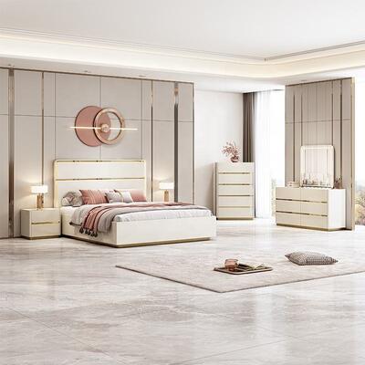 Luminoso Lugares de lujo Muebles De Chambre Moderno conjunto completo de dormitorios Muebles Marco de madera Doble tamaño de lujo king conjunto de dormitorio
