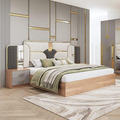 Chambre a Coucher Completo conjunto de dormitorio turco King Size Dormitorio Doble Cuadro de madera Barato Luxo Set de muebles de dormitorio moderno
