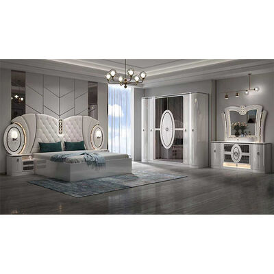 Precio a granel, conjunto de muebles de dormitorio de lujo moderno, marco de cama tamaño king, habitación principal, juegos completos de dormitorio turco con luces Led