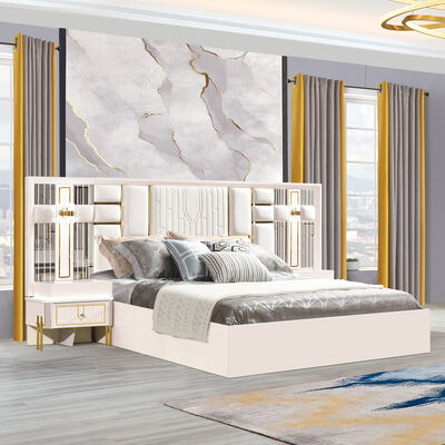 Buen precio muebles de dormitorio conjuntos de lujo italiano conjunto de dormitorio de cuero