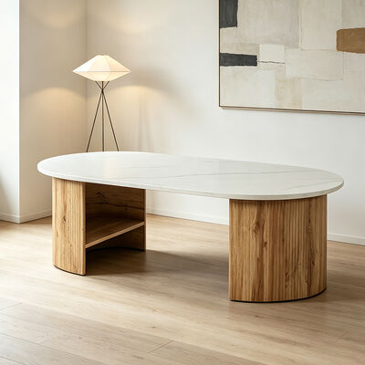 Muebles de comedor moderno Mesa de comedor de madera ovalada Base de almacenamiento Restaurante doméstico nórdico Cocina de comedor de 6 asientos