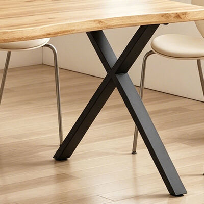 Mesa de comedor rectangular de estilo minimalista con borde vivo, muebles de comedor con Base de Metal, juego de mesa de comedor moderno de madera de 6 plazas