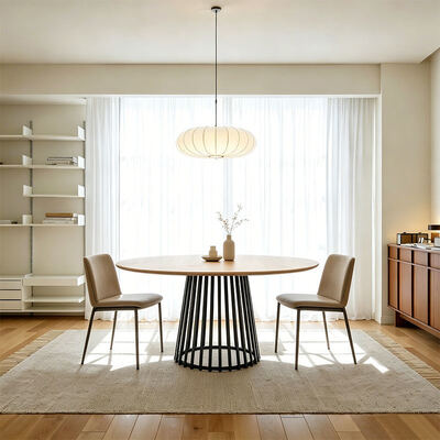 Mesa de comedor rectangular de estilo minimalista con borde vivo, muebles de comedor con Base de Metal, juego de mesa de comedor moderno de madera de 6 plazas