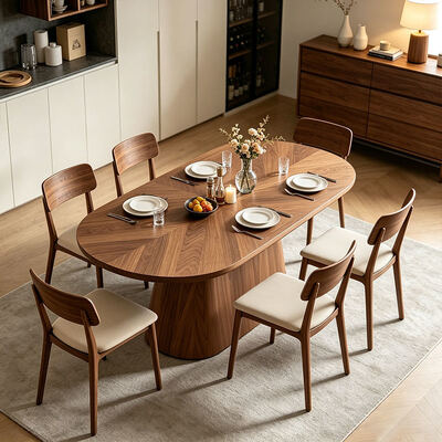 Salle Manger Complet, muebles de comedor modernos de 6 plazas, mesa de comedor de madera ovalada, juego de mesa de comedor para restaurante y hogar de 6 plazas