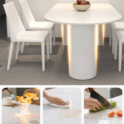 Mesa de comedor escandinavo blanco Conjunto de base metálica Muebles de comedor de piedra de pizarra Alta mesa de comedor moderna para apartamento de hotel