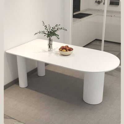 Mesa de comedor escandinavo blanco Conjunto de base metálica Muebles de comedor de piedra de pizarra Alta mesa de comedor moderna para apartamento de hotel