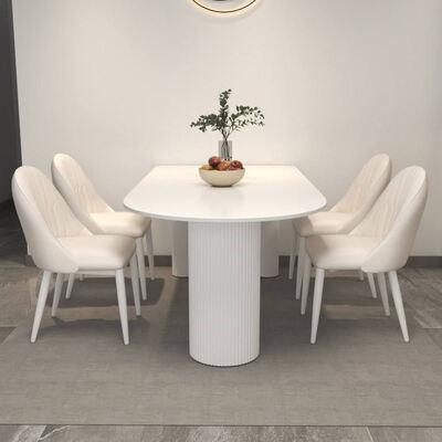 Mesa de comedor escandinavo blanco Conjunto de base metálica Muebles de comedor de piedra de pizarra Alta mesa de comedor moderna para apartamento de hotel