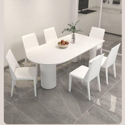 Mesa de comedor escandinavo blanco Conjunto de base metálica Muebles de comedor de piedra de pizarra Alta mesa de comedor moderna para apartamento de hotel