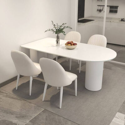 Mesa de comedor escandinavo blanco Conjunto de base metálica Muebles de comedor de piedra de pizarra Alta mesa de comedor moderna para apartamento de hotel