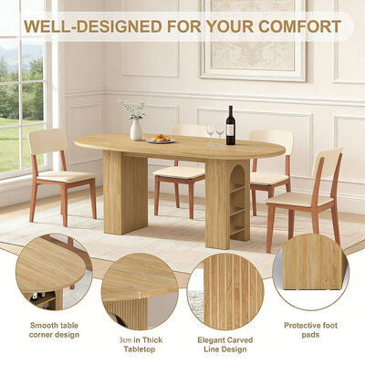 Venta al por mayor de fábrica, juego de mesa de comedor extensible, comedor doméstico de 6 plazas, mesa de comedor plegable de madera ovalada con estantes de almacenamiento