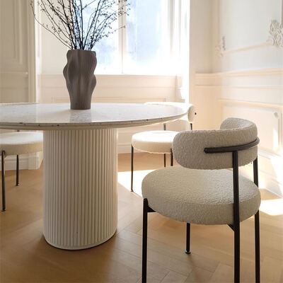 Muebles para el hogar nórdico Mesa redonda blanca de comedor de 6 asientos de madera moderna de lujo Mesa y sillas para el comedor