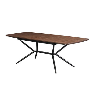 Venta al por mayor, mesa de comedor rectangular minimalista, muebles de comedor, mesa de cocina con marco de Metal, mesa de comedor moderna de madera con borde vivo