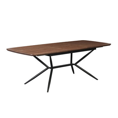 Venta al por mayor, mesa de comedor rectangular minimalista, muebles de comedor, mesa de cocina con marco de Metal, mesa de comedor moderna de madera con borde vivo