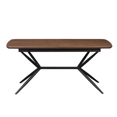 Venta al por mayor, mesa de comedor rectangular minimalista, muebles de comedor, mesa de cocina con marco de Metal, mesa de comedor moderna de madera con borde vivo