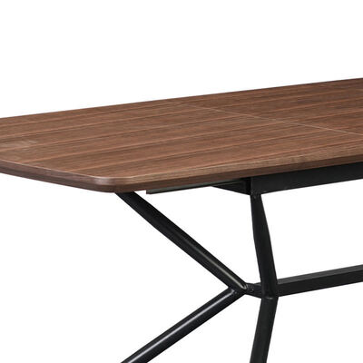 Venta al por mayor, mesa de comedor rectangular minimalista, muebles de comedor, mesa de cocina con marco de Metal, mesa de comedor moderna de madera con borde vivo