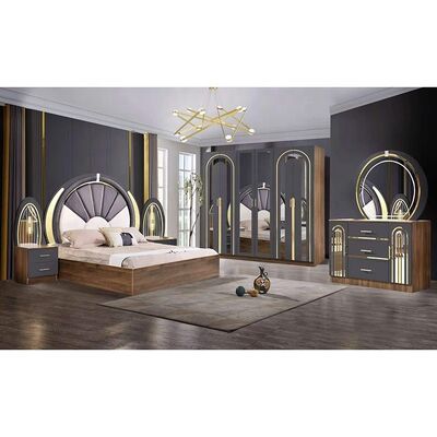 Decoraciones de dormitorio de estilo turco Luxury King Size Bed Home Master Room Cuadro de madera contemporáneo Completo Set de muebles de dormitorio moderno