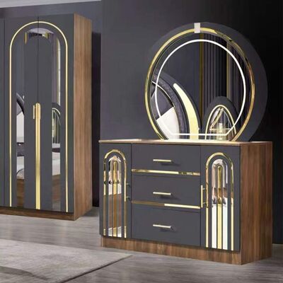 Decoraciones de dormitorio de estilo turco Luxury King Size Bed Home Master Room Cuadro de madera contemporáneo Completo Set de muebles de dormitorio moderno