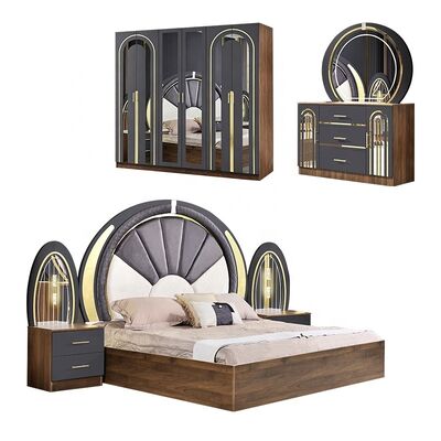 Decoraciones de dormitorio de estilo turco Luxury King Size Bed Home Master Room Cuadro de madera contemporáneo Completo Set de muebles de dormitorio moderno