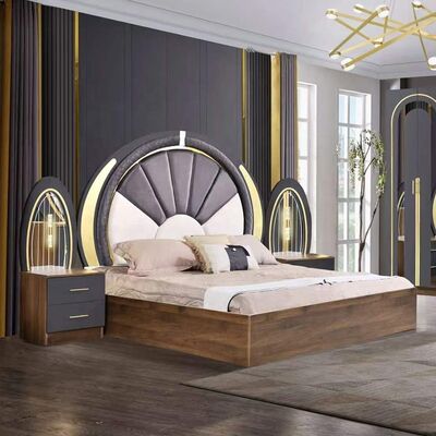 Decoraciones de dormitorio de estilo turco Luxury King Size Bed Home Master Room Cuadro de madera contemporáneo Completo Set de muebles de dormitorio moderno