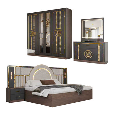 Muebles de dormitorio modernos completos de tamaño king dormitorio suite marco de madera casa de lujo conjunto de dormitorio turco