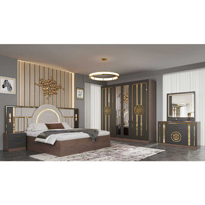 Muebles de dormitorio modernos completos de tamaño king dormitorio suite marco de madera casa de lujo conjunto de dormitorio turco