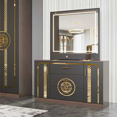 Muebles de dormitorio modernos completos de tamaño king dormitorio suite marco de madera casa de lujo conjunto de dormitorio turco