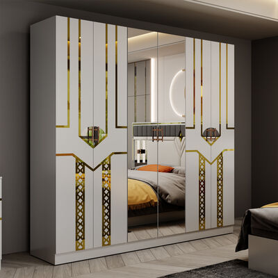 Conjunto Completo de Muebles de Dormitorio de Lujo de Madera de Tamaño Queen, Diseño Moderno Doble Cama King de Cuero, Armario y Tocador al por Mayor