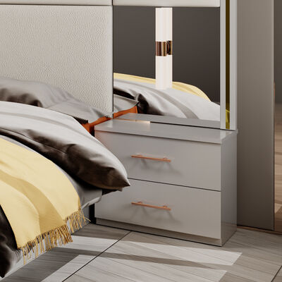 Conjunto Completo de Muebles de Dormitorio de Lujo de Madera de Tamaño Queen, Diseño Moderno Doble Cama King de Cuero, Armario y Tocador al por Mayor