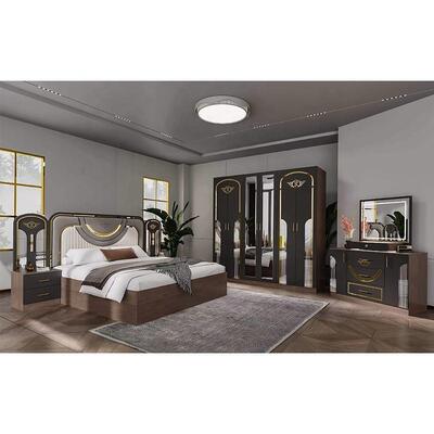 Conjunto Completo de Muebles Modernos Turcos para Dormitorio al por Mayor, 5 Piezas, Cama King Size, Marco de Madera, Muebles para el Hogar, Juegos de Dormitorio