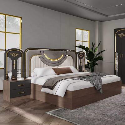 Conjunto Completo de Muebles Modernos Turcos para Dormitorio al por Mayor, 5 Piezas, Cama King Size, Marco de Madera, Muebles para el Hogar, Juegos de Dormitorio