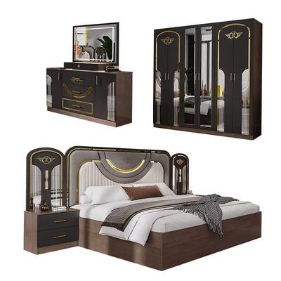 Conjunto Completo de Muebles Modernos Turcos para Dormitorio al por Mayor, 5 Piezas, Cama King Size, Marco de Madera, Muebles para el Hogar, Juegos de Dormitorio