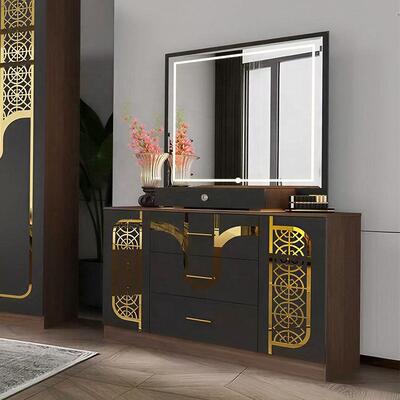 Conjunto Completo de Muebles Modernos Turcos para Dormitorio al por Mayor, 5 Piezas, Cama King Size, Marco de Madera, Muebles para el Hogar, Juegos de Dormitorio