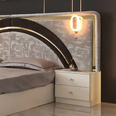 Modern Luxury White Gold Complete Bedroom Sets High Gloss LED Headboard King Size Bed Cuadro de madera Muebles para el dormitorio